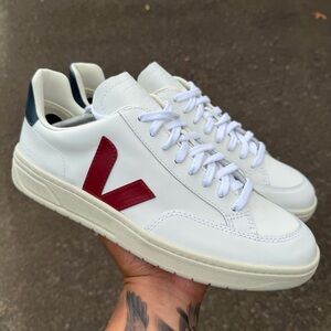 Veja V-12 Panelled Leather Sneakers White/Marsala/Nautico Sz 11.5 Mens